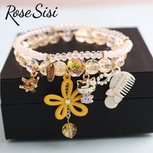 Rose sisi Korean Fashion Girl Heart Holiday Style Bracelet for women Whale Tail bead Bracelets Double Stretch Girl Pendant Retro