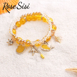 Rose sisi Korean style fresh bracelet for woman Beach style crystal glass beads dolphin shell women's Wrist bracelet Friendship