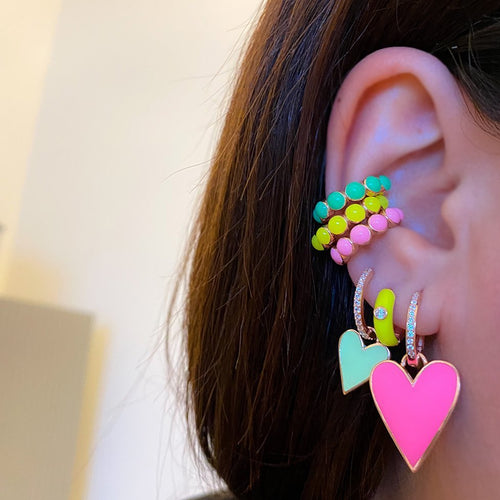 green blue red orange pink Neon colorful Enamel Heart charm dangle earring for women summer hot selling rainbow jewelry