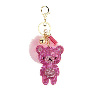 2022 new Korean velvet rhinestone cute bear fur ball key ring pendant pompon jewelry bag hanging accessories