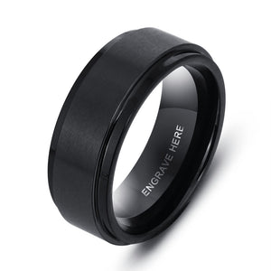Personalized Engrave Name Rings for Men Black Stainless Steel Ring Fashion Male Jewelry Gift for Husbands (JewelOra RI103856)