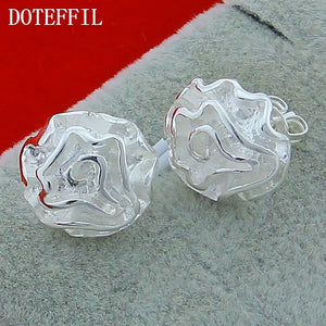 DOTEFFIL 925 Sterling Silver Rose Flower Stud Earring For Women Fashion Charm Wedding Engagement Party Jewelry