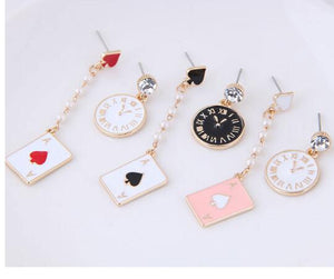 new Korean Gold Color Enamel Poker Stud Earrings For Women clock earrings 2018 brincos wholesale