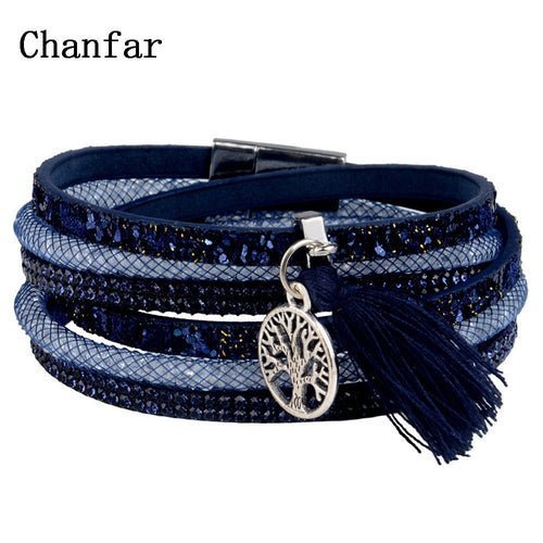 Multilayer Leather Tassel Boho Bracelet Bohemian Feather Tree Charms Magnetic Velvet Leatherman Bracelet For Women Men Jewelry