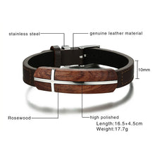 Meaeguet Vintage Rosewood Genuine Leather Bracelet for Men Wooden Street Jewelry Bracelet Homme Adjustable
