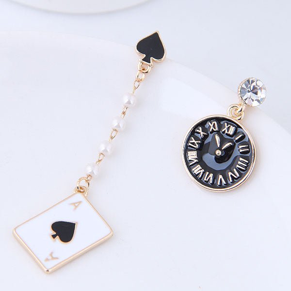 new Korean Gold Color Enamel Poker Stud Earrings For Women clock earrings 2018 brincos wholesale