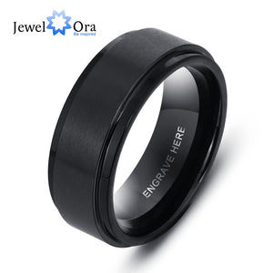 Personalized Engrave Name Rings for Men Black Stainless Steel Ring Fashion Male Jewelry Gift for Husbands (JewelOra RI103856)