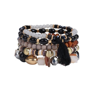 Amaiyllis Bohemia Mixed Glass Stone Beads Strand Bracelets For Women 5 PC/Set Beads Statement Charms Bracelets Bangle Pulseras