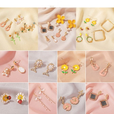 Summer small fresh forest sweet flower earrings net red wild crystal earrings earrings hit color earrings ear hooks