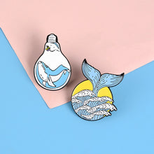 QIHE JEWELRY Wave Whale Series Enamel Lapel Pins Blue Ocean Brooches Badges Fashion Heart Pins Cute Gifts for Friends Wholesale