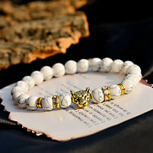 Trendy White Turquoises Stone Charm Bracelet Men Wood Beads Bracelet Handmade Leopard Bracelets&amp;Bangles Pulseira Masculina