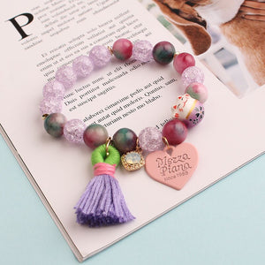 Rose sisi Korean Fashion Girl Heart Holiday Style Bracelet for women Whale Tail bead Bracelets Double Stretch Girl Pendant Retro