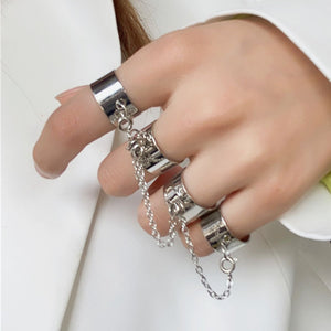 Silver Color Vintage Layered Women&#39;s Open Rings Adjustable Large Chains Irregular Finger Rings  For Women Men Party Jewelry Gift
