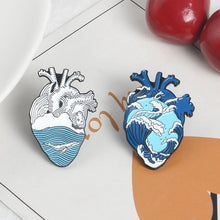 QIHE JEWELRY Wave Whale Series Enamel Lapel Pins Blue Ocean Brooches Badges Fashion Heart Pins Cute Gifts for Friends Wholesale