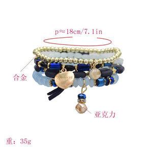 Boho Fashion Four Layer Chains Ethnic Custom Crystal Acrylic Heart Beads Bracelets & Bangles for Women Wedding Party Jewelry