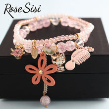 Rose sisi Korean Fashion Girl Heart Holiday Style Bracelet for women Whale Tail bead Bracelets Double Stretch Girl Pendant Retro