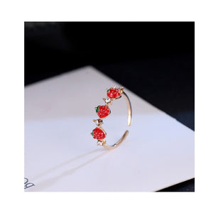 ONEVAN Rhinestones Sweet Fruit Red Strawberry Open Adjustable Finger Rings For Women Girls Party Gifts