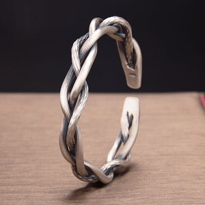 XIYANIKESilver Color Retro Three-strand Twist Bracelet Light Luxury All-match Elegant Couple Jewelry Adjustable Opening