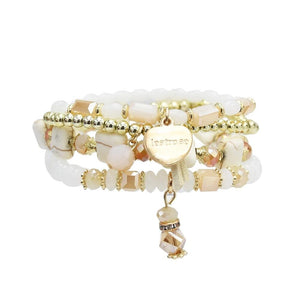 Boho Fashion Four Layer Chains Ethnic Custom Crystal Acrylic Heart Beads Bracelets & Bangles for Women Wedding Party Jewelry