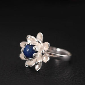 925 Sterling Silver Lapis Lazuli Lotus Flower Open Rings For Women High Quality Fashion Style Lady Freshwater Pearls jewelry