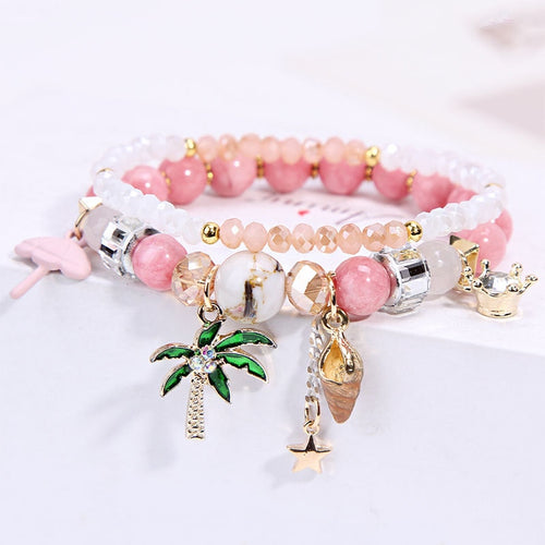 Korean fresh style coconut tree shell womens bracelet female multi-element crystal beaded bracelet for women sweet jewelry gifts