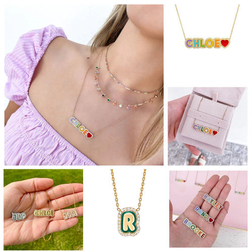 DODOAI Enamel Name Necklace Personlized 925 Sterling Silver Custom Necklaces Enamel Necklace Colorful Enamel Nameplate Pendant