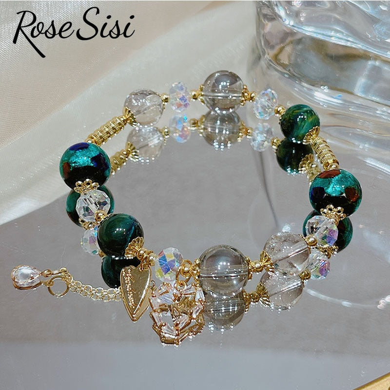 Rose sisi Korea style new holiday style crystal bracelet for women's fashion exquisite love bracelets jewelry gift for girl