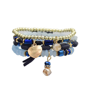 Boho Fashion Four Layer Chains Ethnic Custom Crystal Acrylic Heart Beads Bracelets & Bangles for Women Wedding Party Jewelry