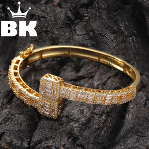 THE BLING KING CZ Custom Opened Square Zircon Bracelet Iced Out CZ  Bracelet Gold silver color For Men Luxury  Drop Shipping