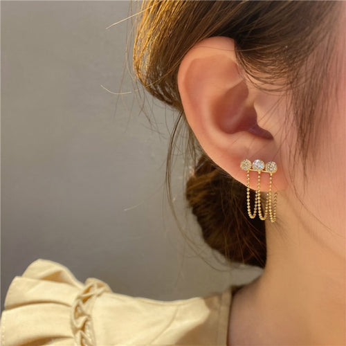 2021 New Arrival Korean Zircon Trendy Geometric Tassel Dangle Earrings For Women Students Elegant Fashion Gold Color Jewelry