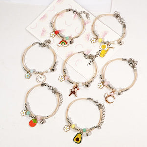 Cute Girls Friends Bracelet Alloy Beads Handmade Multilayers Bracelet Flower Pendant Bangle Jewelry