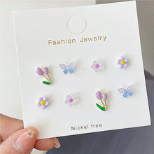 AOMU 8PCS/SET Cute Romantic Colorful Acrylic Butterfly Flower Earrings Irregular Geometric Mini Studs Earrings for Women Jewelry