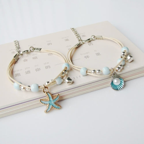 Sweet little fresh beaded starfish shell bracelet girl student girlfriend gift a pair of versatile temperament adjustablejewelry