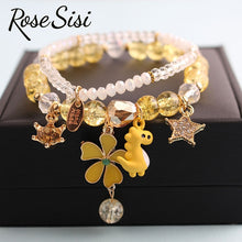 Rose sisi Korean Fashion Girl Heart Holiday Style Bracelet for women Whale Tail bead Bracelets Double Stretch Girl Pendant Retro