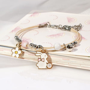 Cute Girls Friends Bracelet Alloy Beads Handmade Multilayers Bracelet Flower Pendant Bangle Jewelry