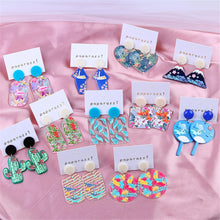 New Fashion Bohemia Ethnic Retro Acrylic Drop Earrings for Women Cartoon Flower Print Colorful Dangle Earring Girl Party Jewelry