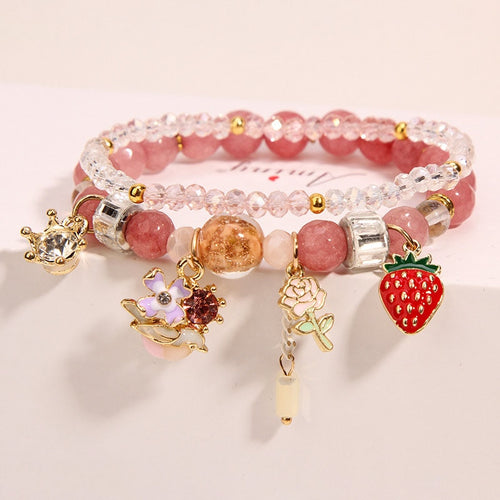 Rose sisi New product Korean style fresh natural stone bracelet female flower strawberry pendant bracelet for women jewelry
