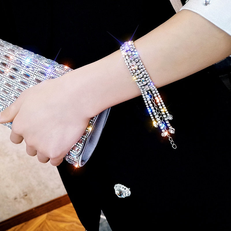 FYUAN Fashion Full Rhinestone Bracelet For Women 2019 Shiny Long Tassel Crystal Bracelets & Bangles Jewelry Gifts
