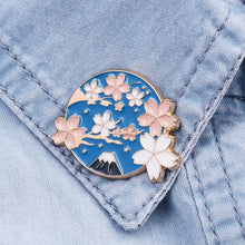 Charm Pink Cherry blossoms Brooch Enamel Pin Mountain Blue Sky Lapel Pins Collection Jewelry Gifts