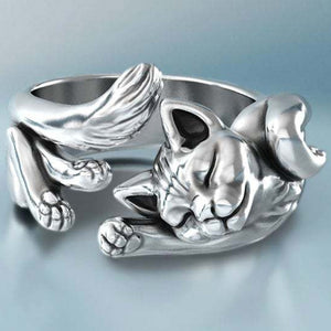 New Vintage Cute Cat Rings Women Jewelry Birthday Gift Trendy Open Size 925 Sterling Silver Ring Girl Party Accessories KOFSAC
