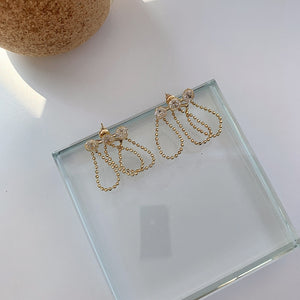 2021 New Arrival Korean Zircon Trendy Geometric Tassel Dangle Earrings For Women Students Elegant Fashion Gold Color Jewelry