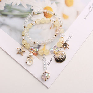 Rose sisi Korean Fashion Girl Heart Holiday Style Bracelet for women Whale Tail bead Bracelets Double Stretch Girl Pendant Retro