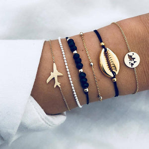 New Women Shell Moon bracelet Set For Ladies Map Heart Charm crystal Bead Rope chains Bangle Boho Jewelry Gift