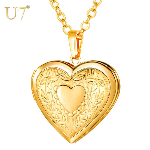 U7 Love Heart Locket Necklace That Holds Pictures Polished Lockets Necklaces Birthday Gifts for Girls Boys  P318