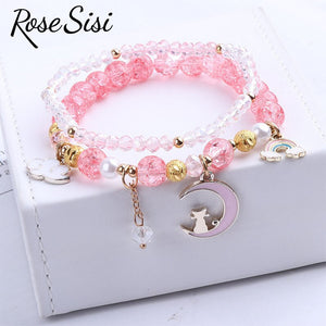 Rose sisi Japanese and Korean style little girl jewelry for children's bracelet crystal female bracelet cute girlfriend gift