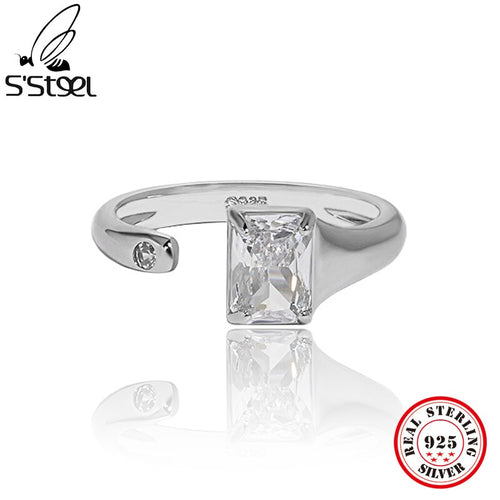 S'STEEL S925 Sterling Silver Zircon Minimalist Open Ring Gift For Women Personalized Engagement 2022 Trend Korean Fine Jewellery