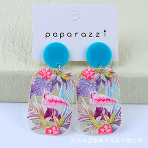 New Retro color contrast relief fresh printing cactus Earrings simple temperament acrylic earrings earrings women