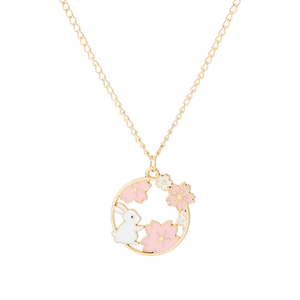 Creative Sakura Bunny Cat Necklace For Women Cute Fashion Cartoon Pendant Ladies Jewelry Accessories Necklaces Pink Party Gift
