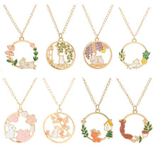 Creative Sakura Bunny Cat Necklace For Women Cute Fashion Cartoon Pendant Ladies Jewelry Accessories Necklaces Pink Party Gift