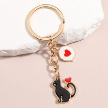 Cute Enamel Keychain Heart Cat Key Ring Animal Key Chains Valentine's Day Gifts For Couple Lovers DIY Handmade Simple Jewelry